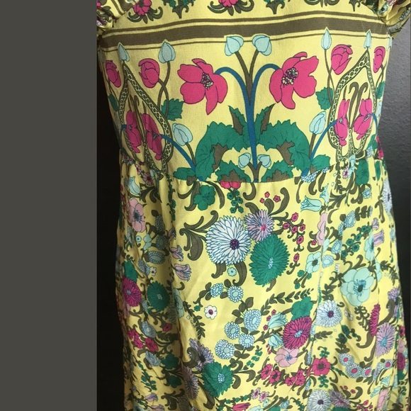 Anthropologie PLENTY By Tracy Reese Silk Dress RARE Floral Yellow Pink Green - Picture 7 of 12